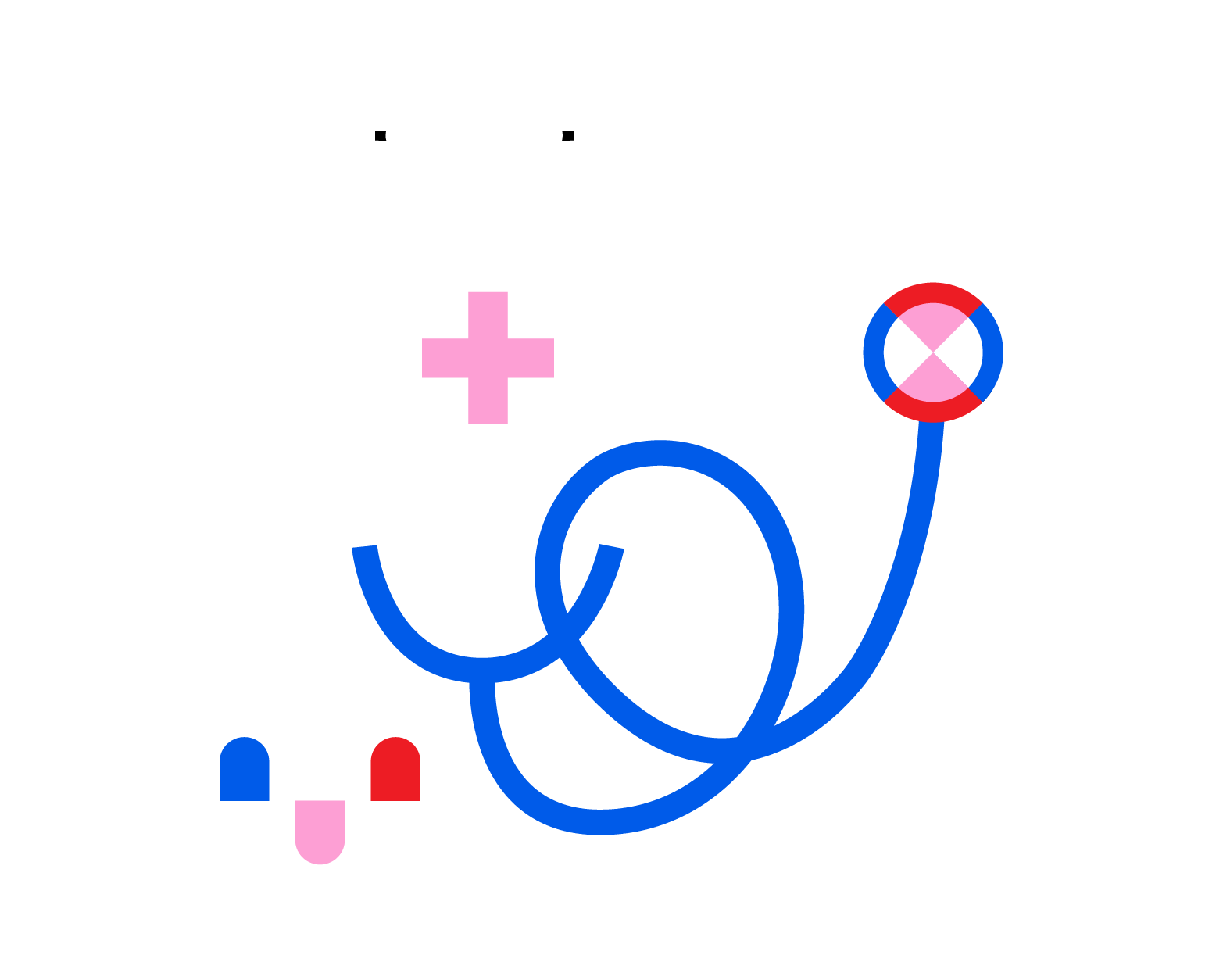 Healthcare solutions illustration of a stethoscope and pills