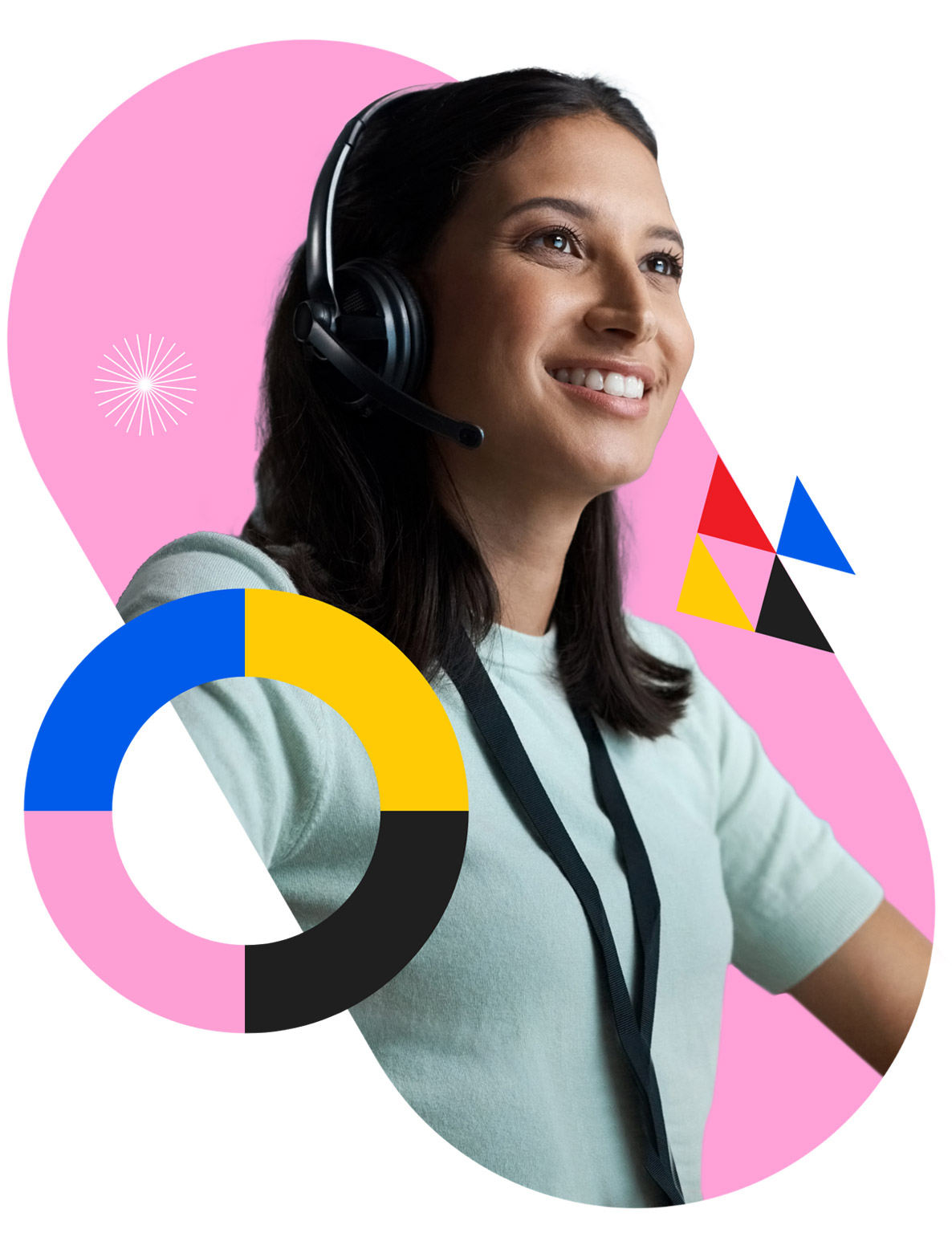 customer service woman with headset talking to international customer